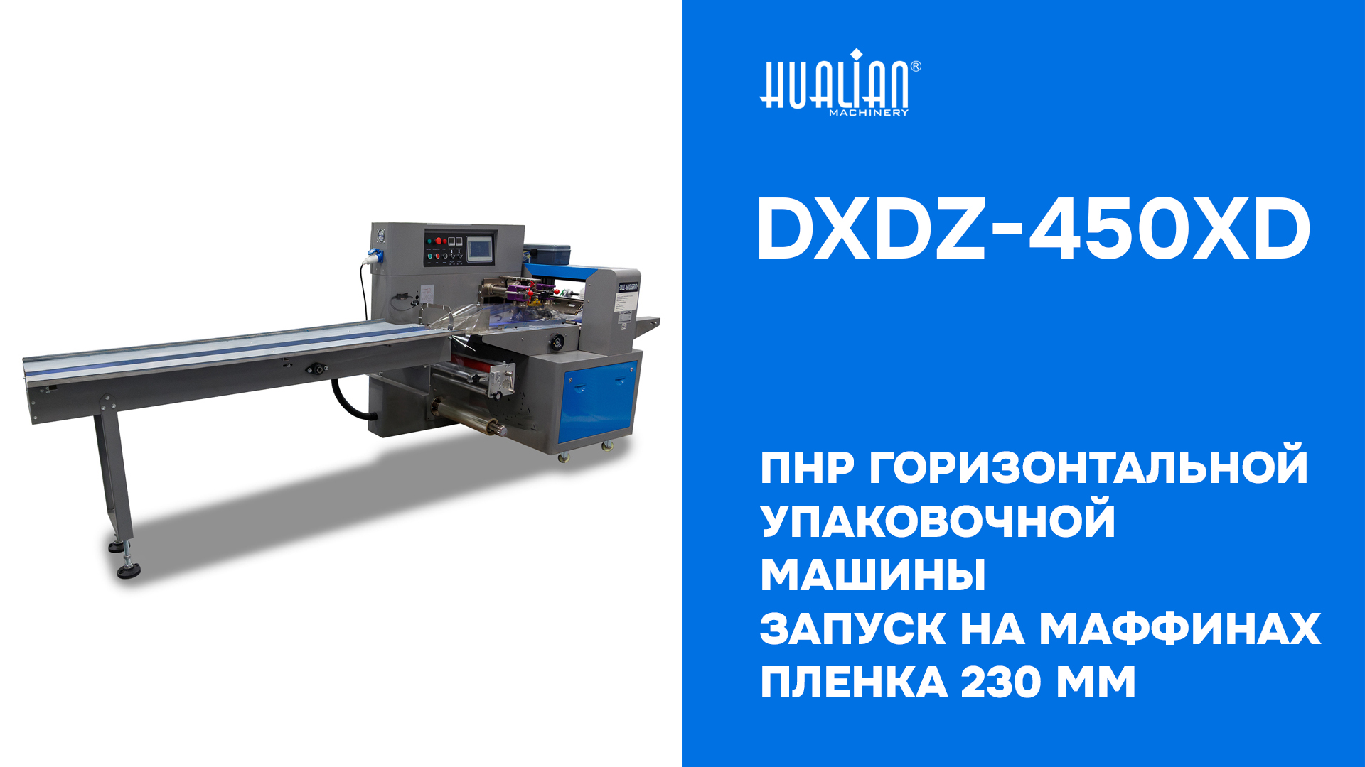 ПНР горизонтальной упаковочной машины DXDZ-450XD SERVO запуск на маффинах пленка 230 мм